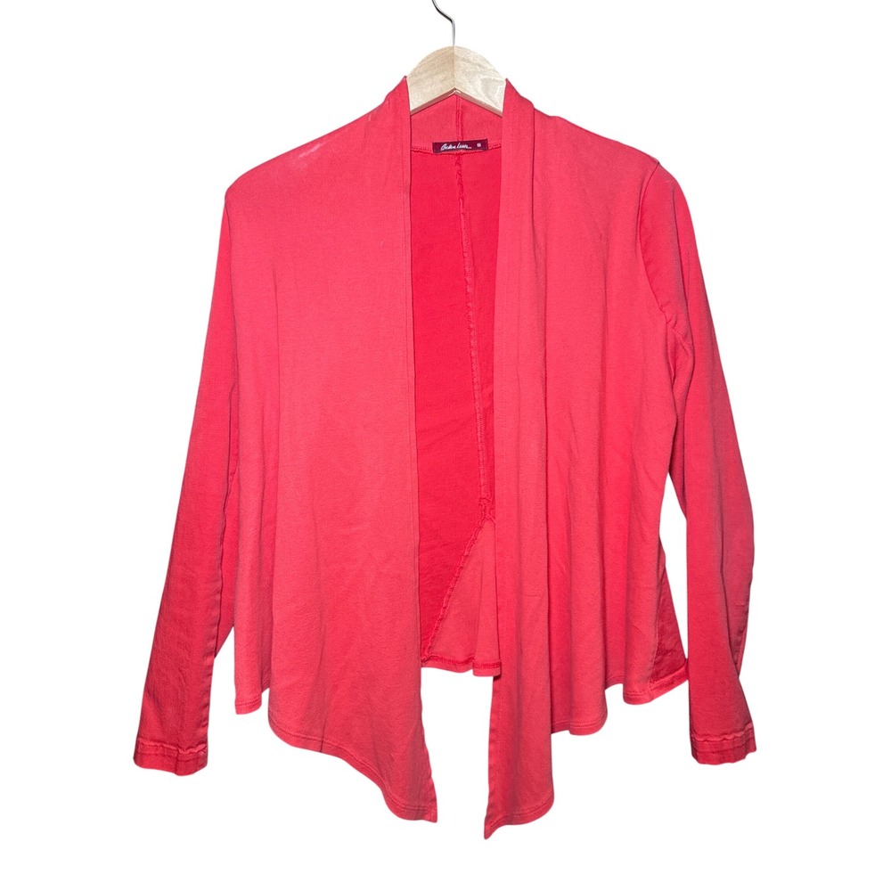 Barbara Lesser Womens Small Red Open Front Drape Cardigan Sharkbite Hem
